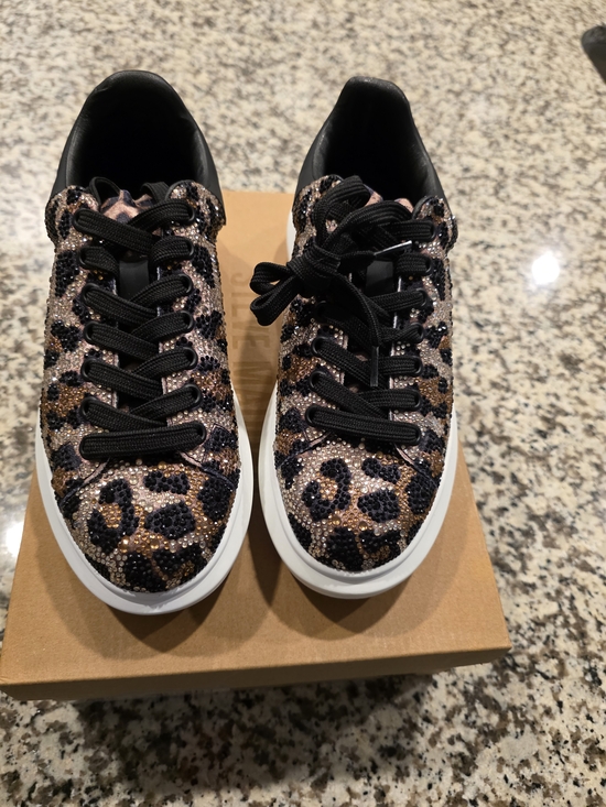Shoes - Leopard Print Crystal Embellished Women's Sneakers - Black & Brown